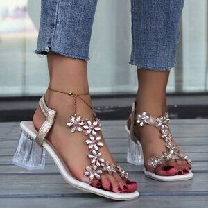 Sandals With Transparent High Square Heels Summer Square Toe Shoes For Women